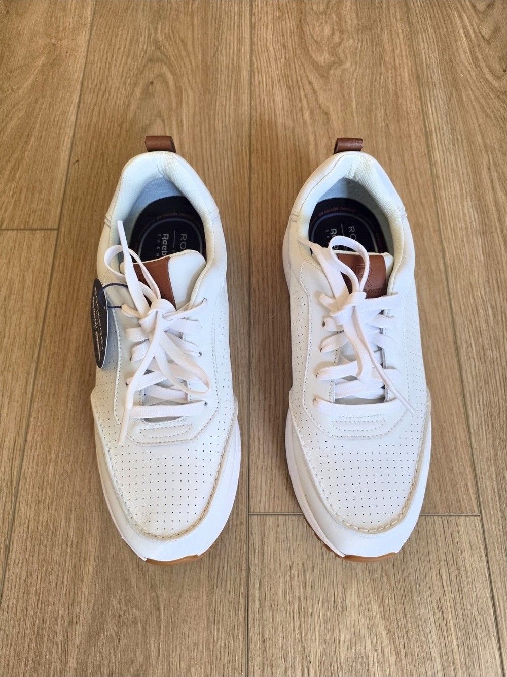 Rockport White Leather Sneakers with Brown Heel Tabs NWT 10